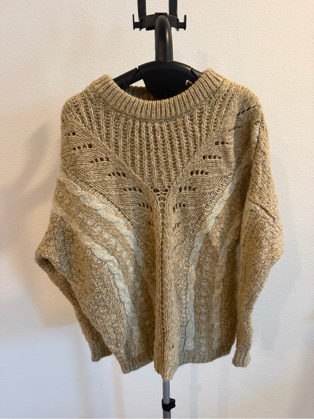 Ecote Chunky Cable Crewneck Sweater in Beige and Cream